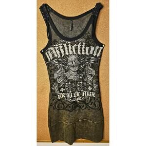 Affliction Vintage Graphic "Dead Or Alive" Lace-Up Dress. L